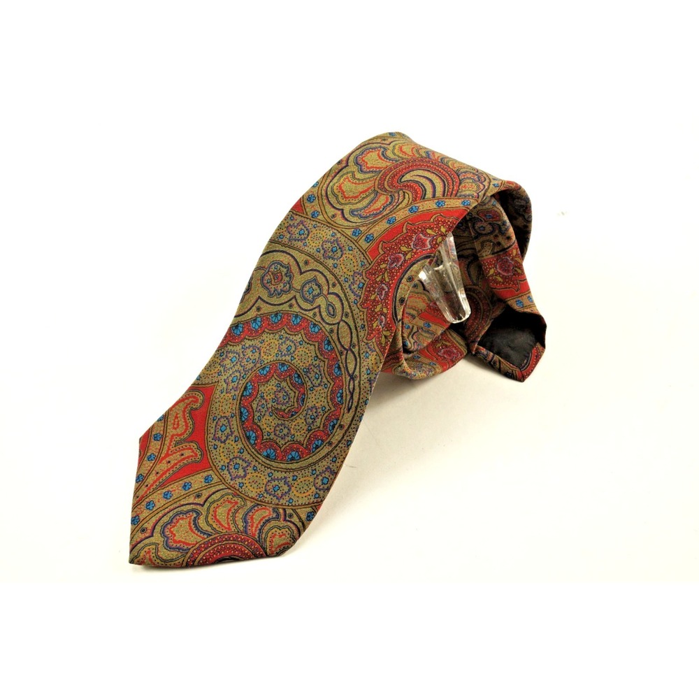 Vintage ETRO Paisley 100% Silk Neck Tie 58.5" Green Red‎ Blue Geometric Classic